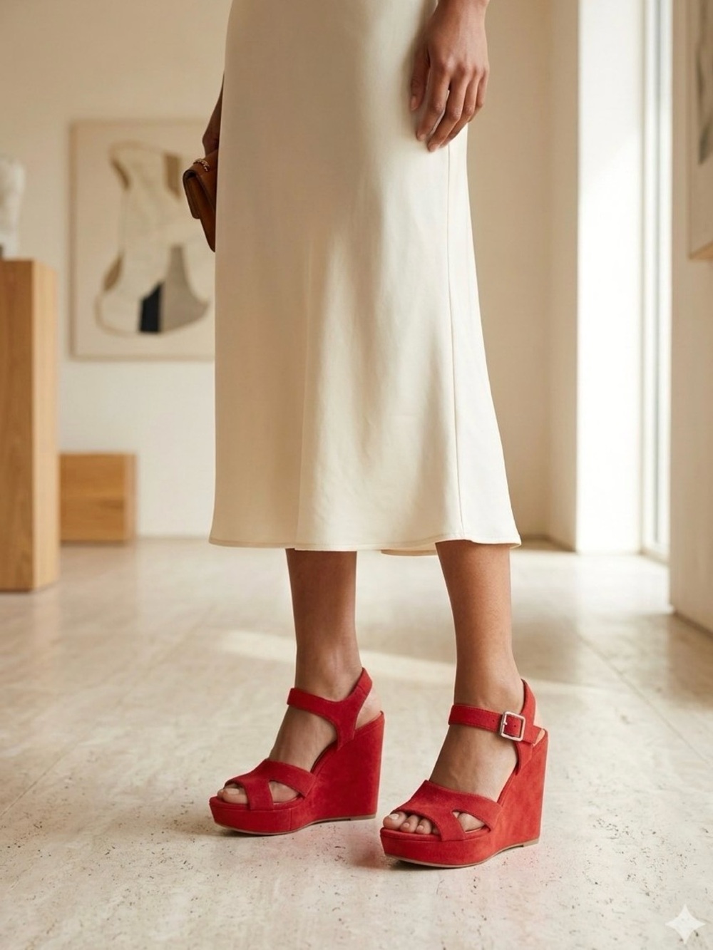 American Rag Red Faux Suede Rochelle Platform Wedge Sandals - Size 9.5